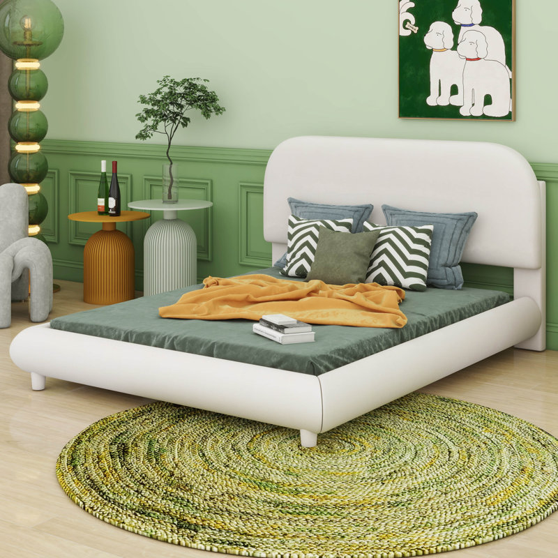 Lit à panneau en tissu d'ameublement Maydel, Beige