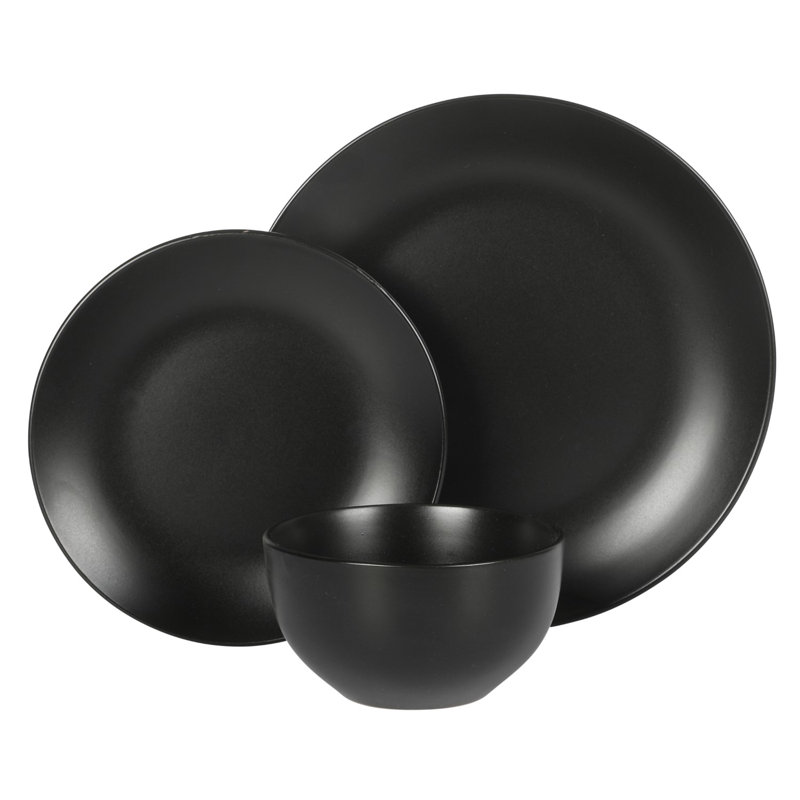 Gibson Home Queenslane 12 Piece Stoneware Matte Dinnerware Set - Matte Blue, Black