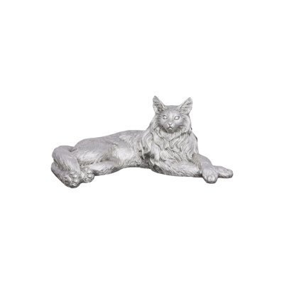 Resin Cat Figurine, Silver Leaf