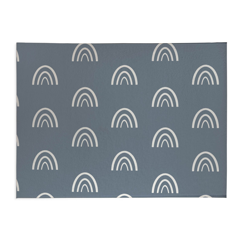 Plain Bows Kids Play Mat, Rectangle 3' x 5', Blue/Ivory