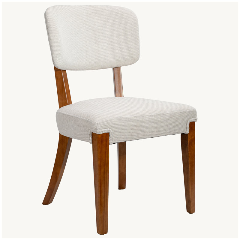 Ensemble de 2 chaises de salle à manger modernes sans accoudoirs beiges modernes et rembourrées en tissu avec pieds en bois massif