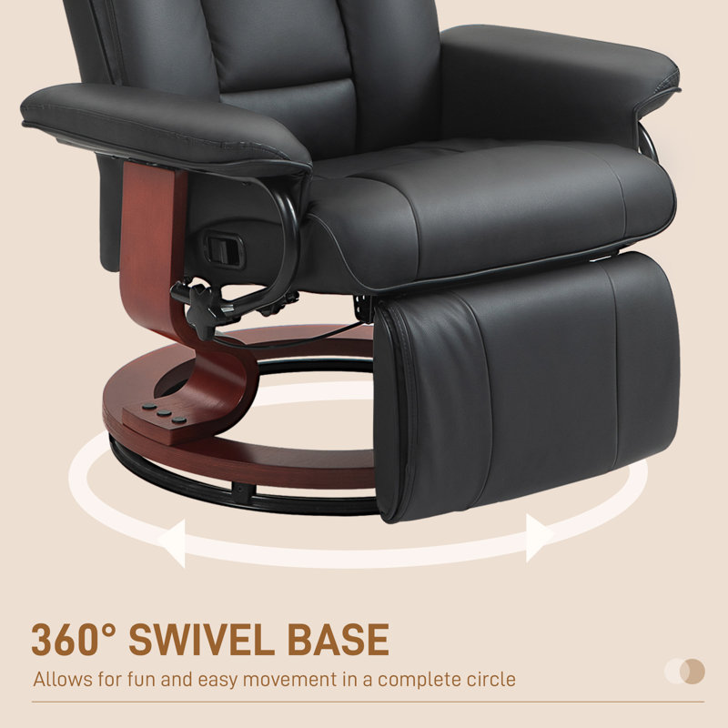 Black Faux Leather Swivel Recliner with Metal Base