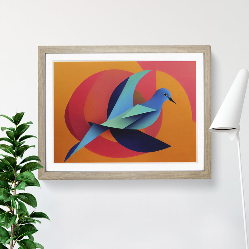 Dove Bird Abstract Vol.5 - Single Picture Frame Print, 25cm H x 34cm W x 2cm D, Oak