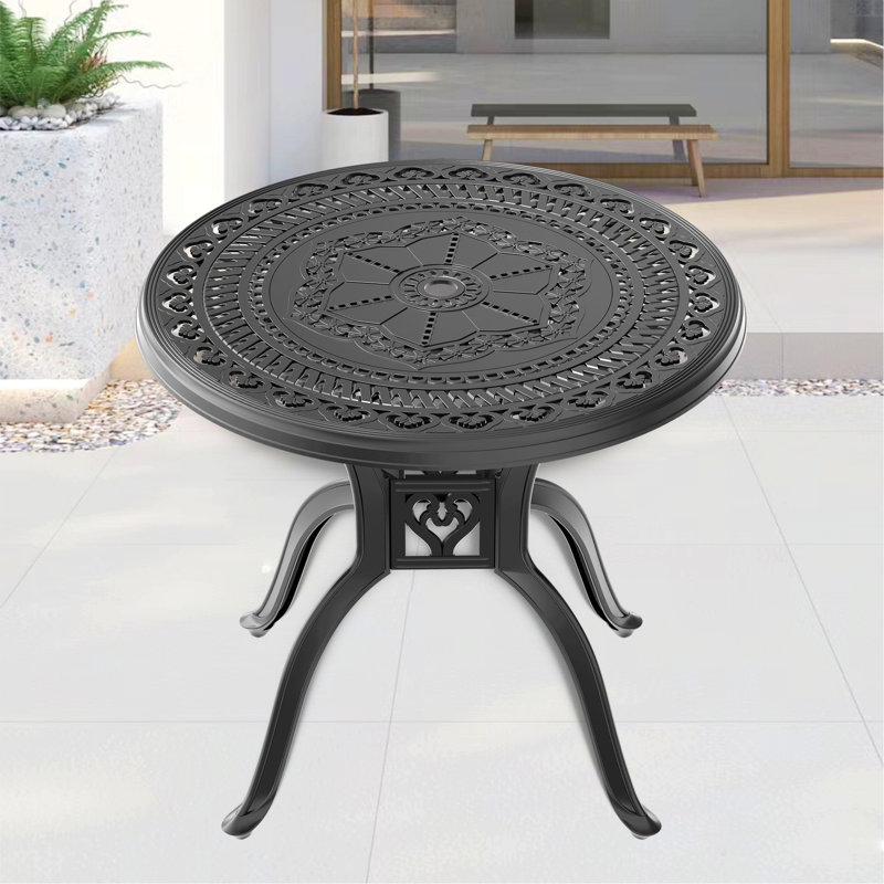 Table de salle à manger de patio, table basse ronde avec structure en métal et trou pour parasol