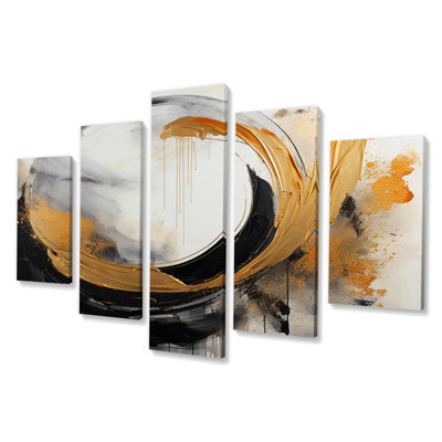 Yin Yang Beyond Duality Abstract Gold And Black I - Abstract Wall Art Living Room - 5 Panels -  Everly Quinn, 4534A4FCF7D64409B2789BCD2B513443