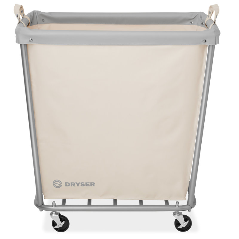 Large White Canvas and Steel Frame Laundry Hamper with Wheels