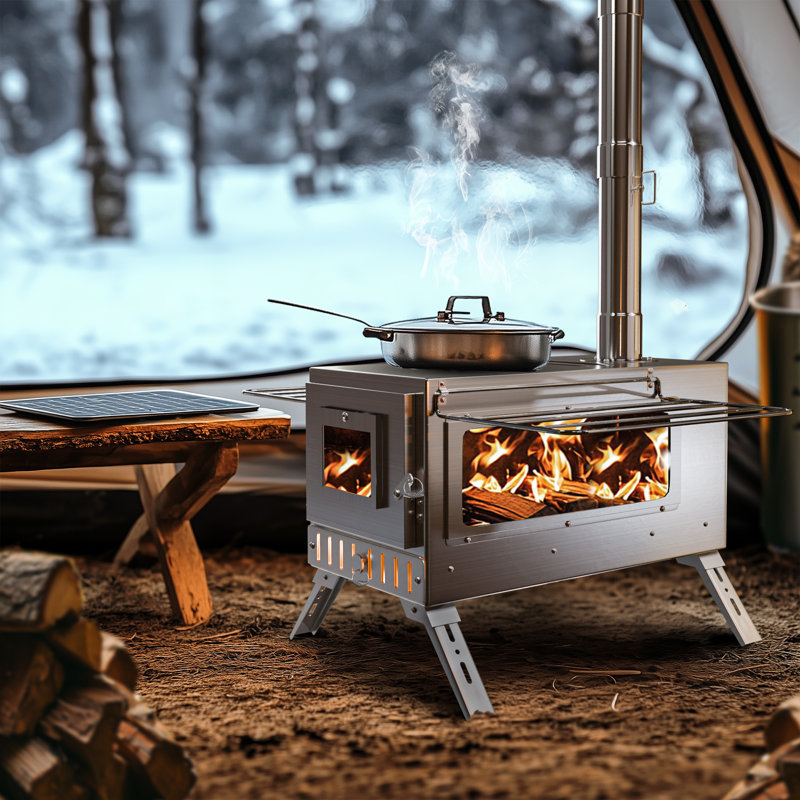Réchaud de camping extérieur avec poêle à bois avec 7 tuyaux de cheminée 