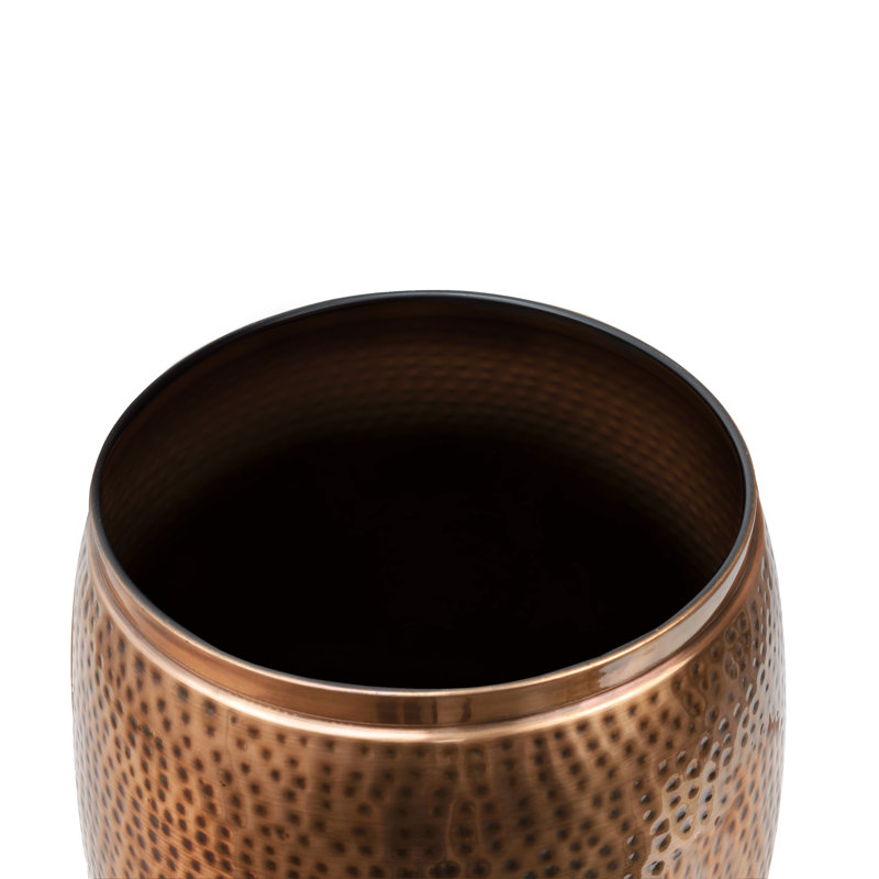 Merida 19" Modern Rustic Hammered Metal Drum Storage Side Table with Lid, Brown