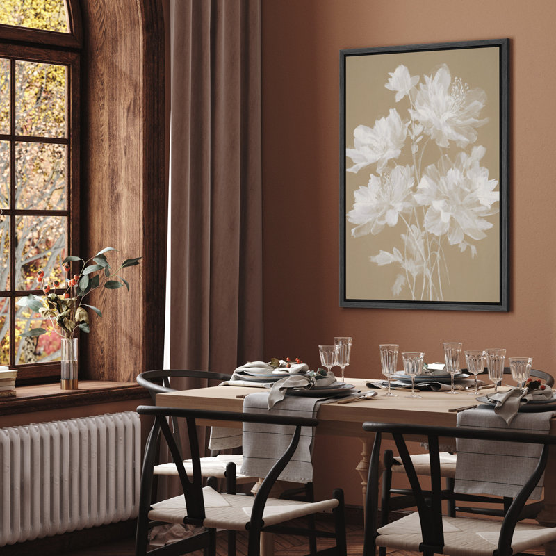 Impression sur toile botanique blanche pivoine blanche - décor floral neutre pour le couloir ou la chambre à coucher, Noir