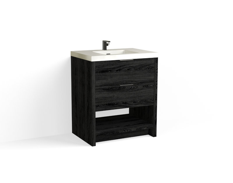 Vue 30" W Freestanding Single Bathroom Vanity, Matte White/Single, Matte Black, Charred