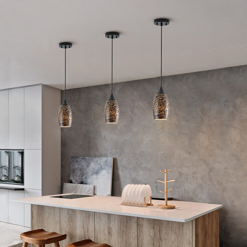 1 - Light Single Teardrop E26 Dimmable Adjustable Pendant Light, Brown