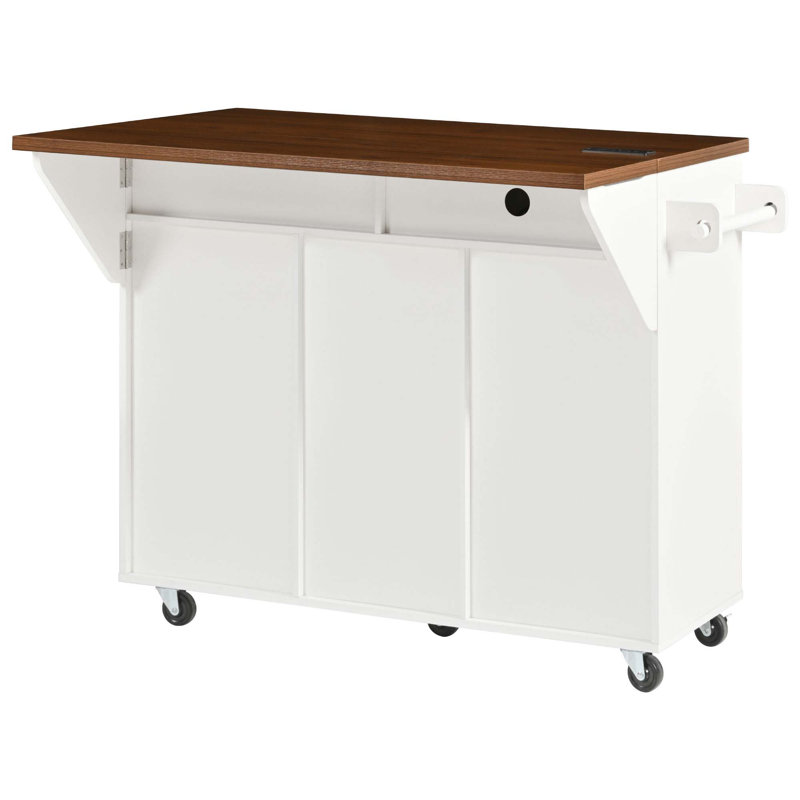 Îlot de cuisine cannelé polyvalent avec rallonge, prise de courant et grand espace de rangement pour une expérience culinaire et culinaire améliorée