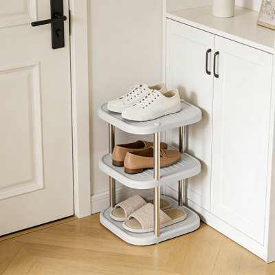 3-Tier Squares Shoe Rack Stackable Entryway Shoe Storage Shelf Deep Width Boot Rack For Closets Dorm Garage Heavy Duty Metal Shoe Tower