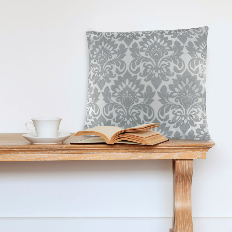 Sutton Damask Reversible Throw Pillow, Silver