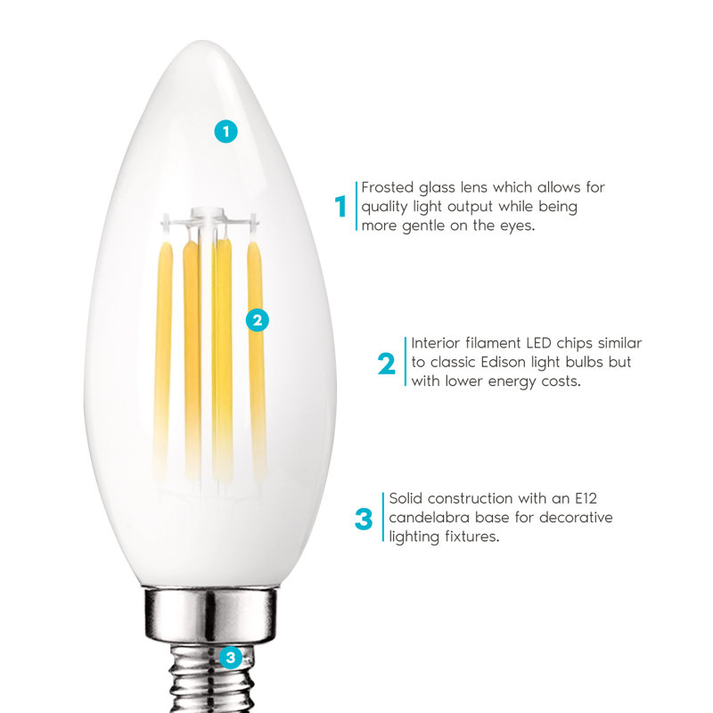 5 Watt (60 Watt Equivalent), B11 LED, Dimmable Light Bulb, Warm White (2700K) E12/Candelabra Base