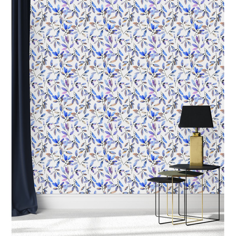 Panneau de papier peint L 10,4 pi x l 25 po Brightly Blue Leaves