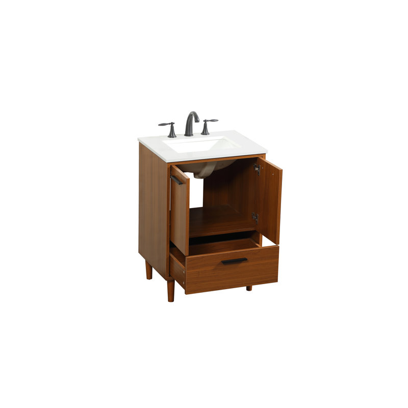 Baldwin 24'' Single Bathroom Vanity with Engineered Marble Top, Teak
