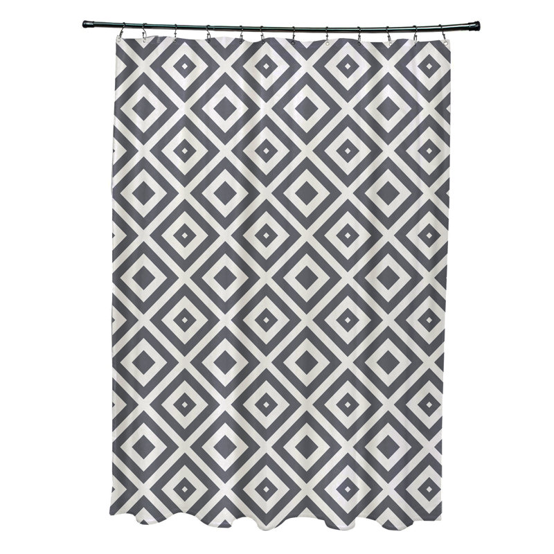 Joshi Geometric Shower Curtain, Dark Gray/Ivory