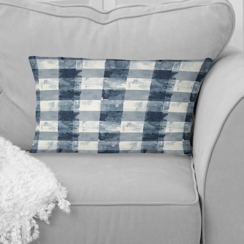 Blue White Gingham - Modern Lumbar Pillow