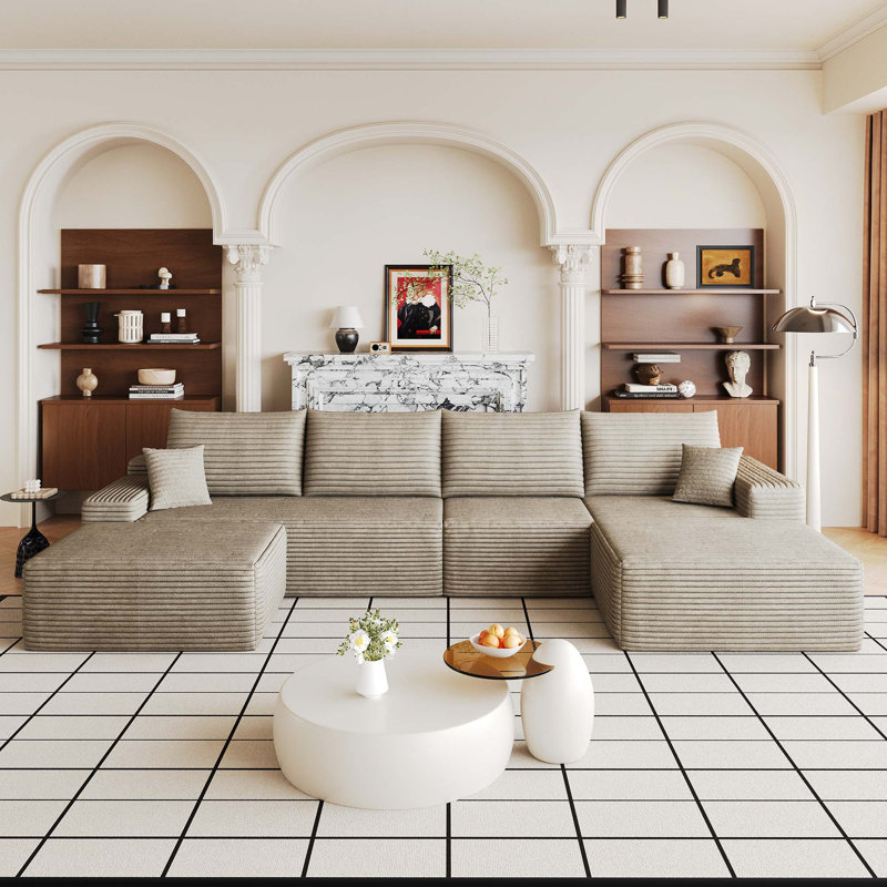 Canapé modulaire Cloud avec repose-pieds, velours côtelé moelleux sans assemblage, Velours côtelé chameau, Orienté à droite