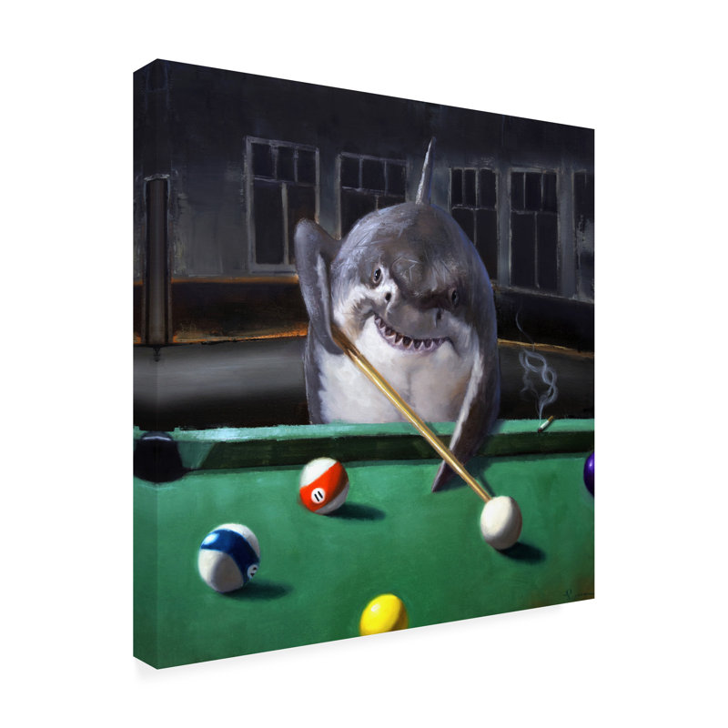 «Pool Shark» par Lucia Heffernan - peinture sur toile tendue, H 18 po x l 18 po x P 2 po