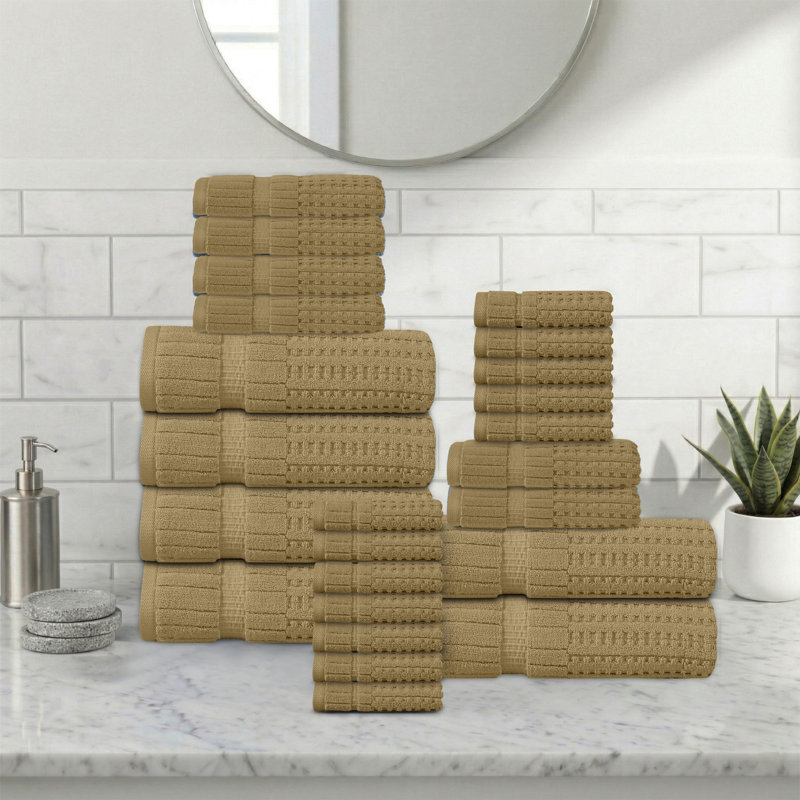 Ensemble de serviettes 24 pièces Willow - 100% coton peigné, qualité supérieure 630 g / m², lin, ultra-doux et très absorbant (6 serviettes de bain, 6 serviettes à main, 12 serviettes de toilette)