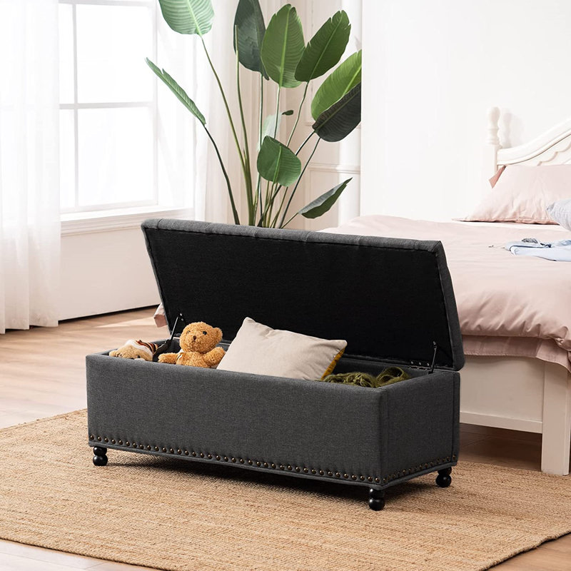 Repose-pieds avec rangement Anquanette, Mélange de polyester gris foncé
