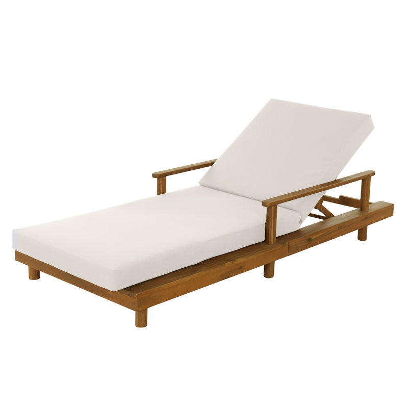 Chaise longue d'extérieur en bois d'acacia Metairie avec dossier et coussin réglables à 3 positions