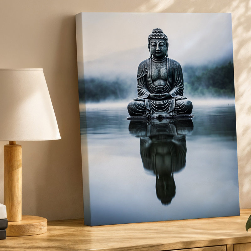 Toile, une statue sereine et majestueuse de Bouddha se trouve dans un art mural tranquille, H 30 po x l 30 po