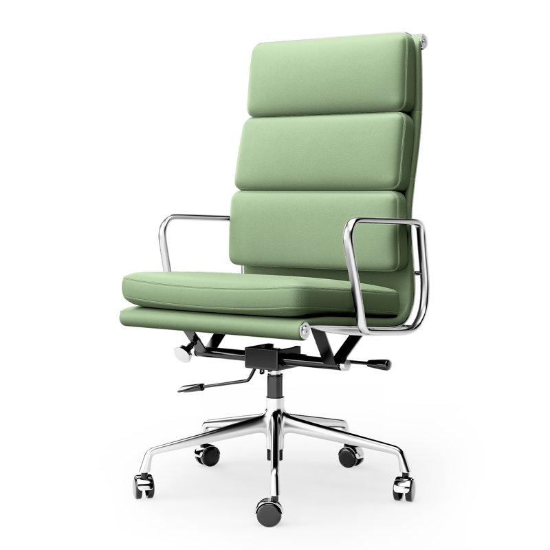 Genuine Leather Office Chair, Conference Chair With Ergonomic Lumbar Back Support, Green