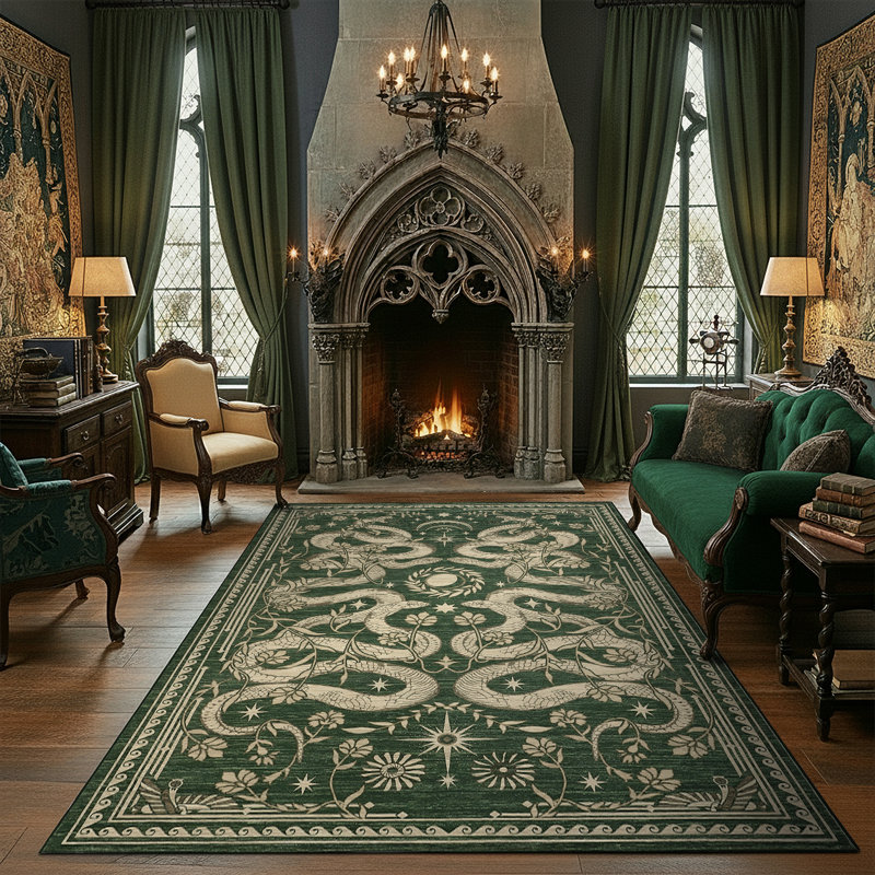 Snake Design Area Rug Soft Low Pile, Mark Resistant, Non-Slip, Washable Carpet – Vintage Forest Animal Design, Collapsible, Thin Perfect for Living Room, Bedroom, Kitchen, Hallway, Nursery