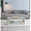 Table basse rectangulaire moderne en acier inoxydable de 47 po de largeur, table basse double couche en verre trempé transparent