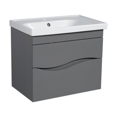 Meuble-lavabo de salle de bain mural moderne avec lavabo en bois aggloméré gris mat, non toxique, ignifuge, 28 po - sans miroir