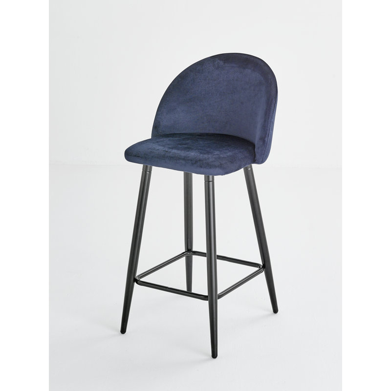 Bunde Upholstered Counter Stool with Metal Frame, Navy