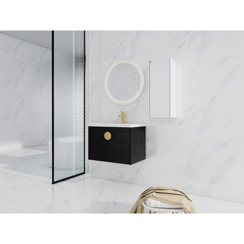 Meuble-lavabo de salle de bain avec lavabo en céramique et armoire d'appoint - Style moderne, châtaignier noir, structure et organisation