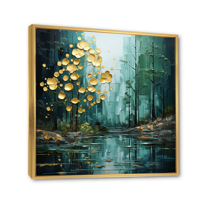 Drip Natures Pulse River I - Imprimé, Cadre flottant doré, H 36 po x l 36 po x P 1,5 po
