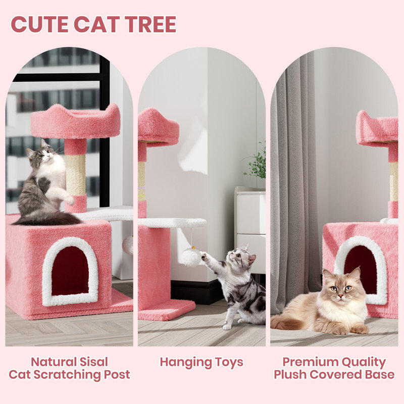 Amadahy 70cm H Cat Tree, Pink/White