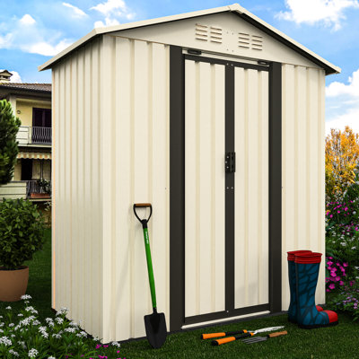 Abri de jardin extérieur crème blanc de 5 pi x 3 pi avec toit Apex, nouveau design avec contraste de couleur, structure en alliage d'aluminium pour la structure, ventilation et odeur, panneaux muraux qui se chevauchent