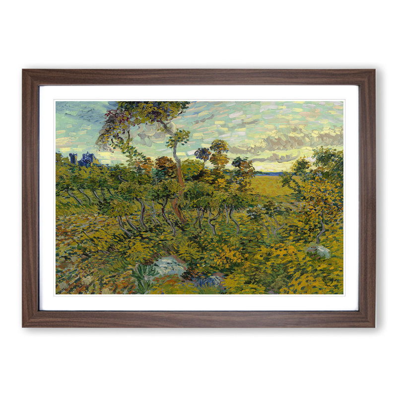 Sunset at Montmajour by Vincent Van Gogh - Picture Frame Painting, Walnut Framed, 27cm H x 36cm W x 2cm D