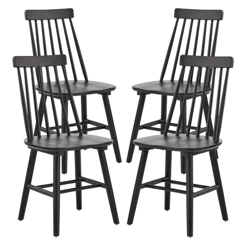 Ensemble de quatre chaises d'appoint à dossier Windsor en bois massif noir, Noir