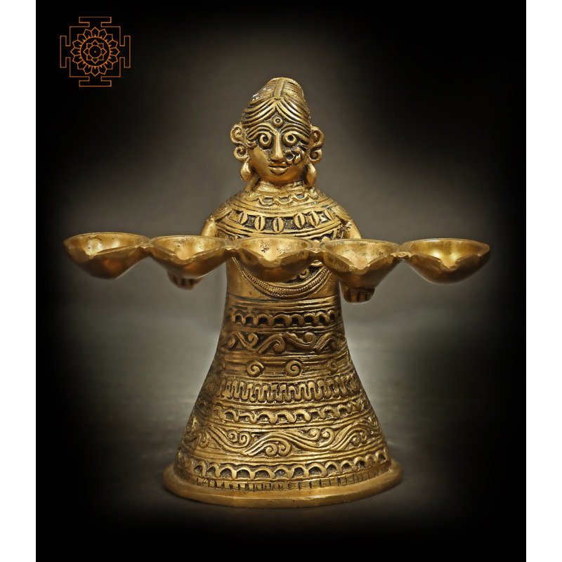 Figurine de petite lampe tribale en laiton fabriquée à la main - statue d'éclairage de 5 pouces pour décoration intérieure spirituelle, rituels et éclairage ambiant