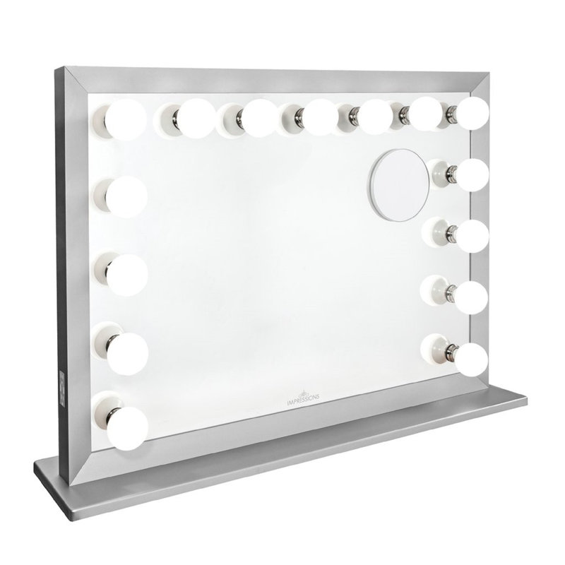 Silver Rectangular Lighted Magnifying Vanity Mirror with LED Bulbs