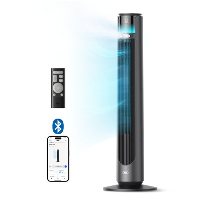 DREO 42 po Ventilateur de brume d'extérieur 12 vitesses intelligent en noir avec télécommande, brume de 20 pi, oscillation de 150 °, résistant aux rayons UV