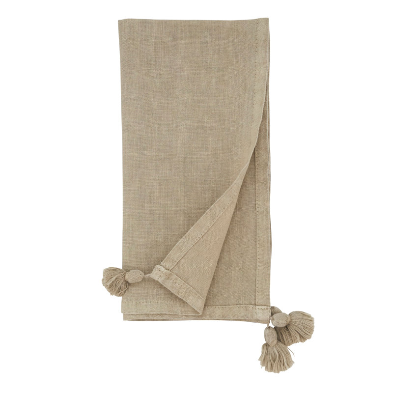 Natural Linen Napkin Set with Tasseled Corners, 4 Piece