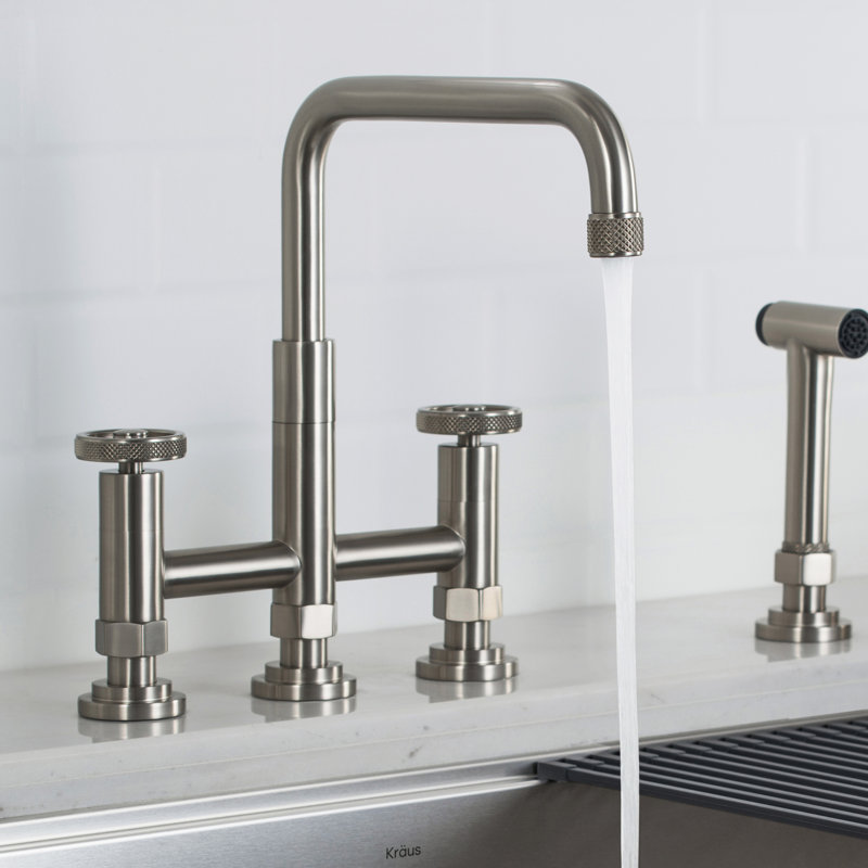 Urbix Bridge Faucet with Side Spray Included, Spot Free Stainless Steel