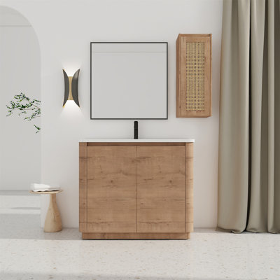 40'' Freestanding Bathroom Vanity With Ceramic Sink & 2-Soft-Close Door And Side Cabinet, KD-Packing, Plywood