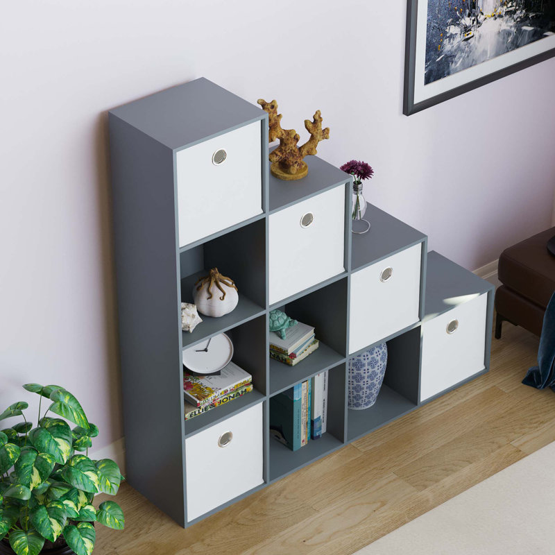 Penhook 128cm H x 128cm W Cube Bookcase, White, Grey