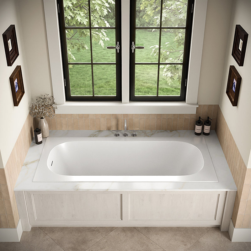 Baignoire encastrée Streamline NS7400CH 67 po en résine de pierre blanche mate avec receveur et bonde intégrée en chrome poli