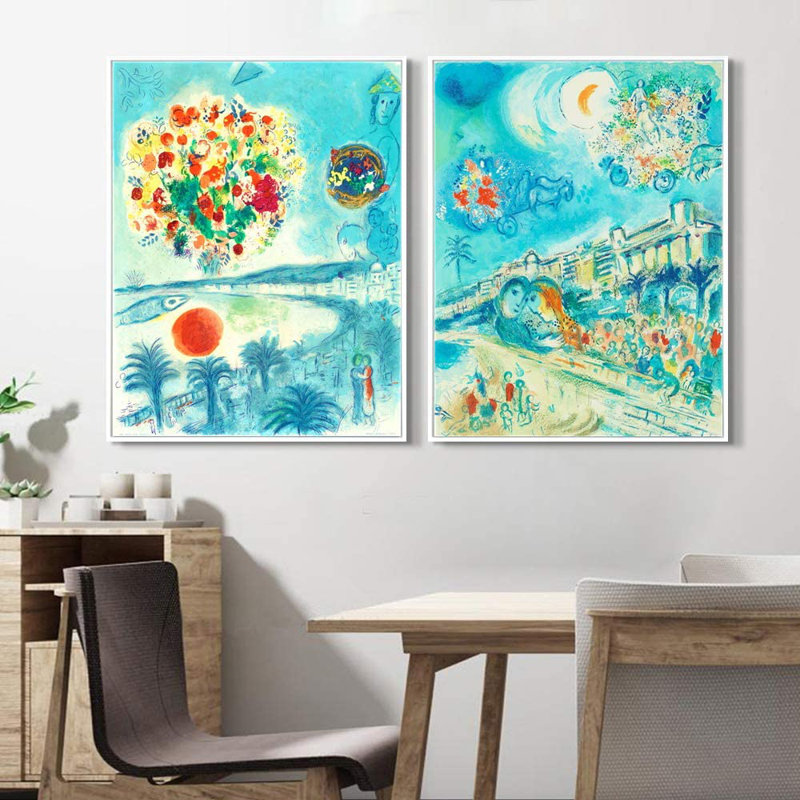 Encadré sur toile, estampe numérique 2 pièces par Marc Chagall Wall Art Series # 2 Living Office Home Decorations