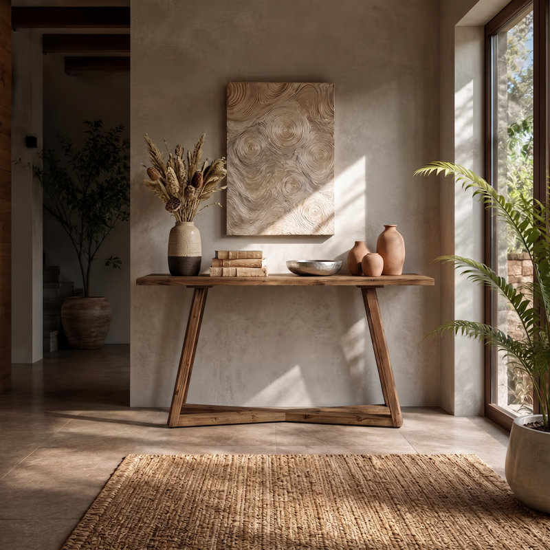 63-inch Solid Wood Console Table With X‑shaped Base